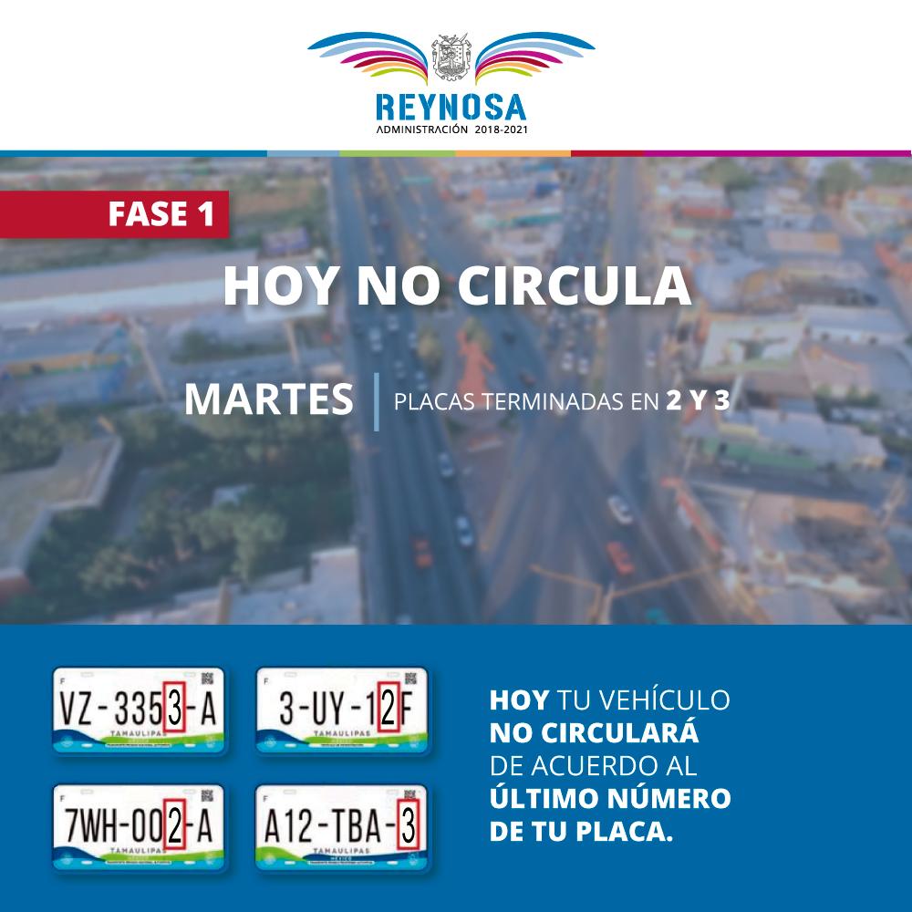 Martes de no circula para automóviles con placas 2 y 3 en Reynosa