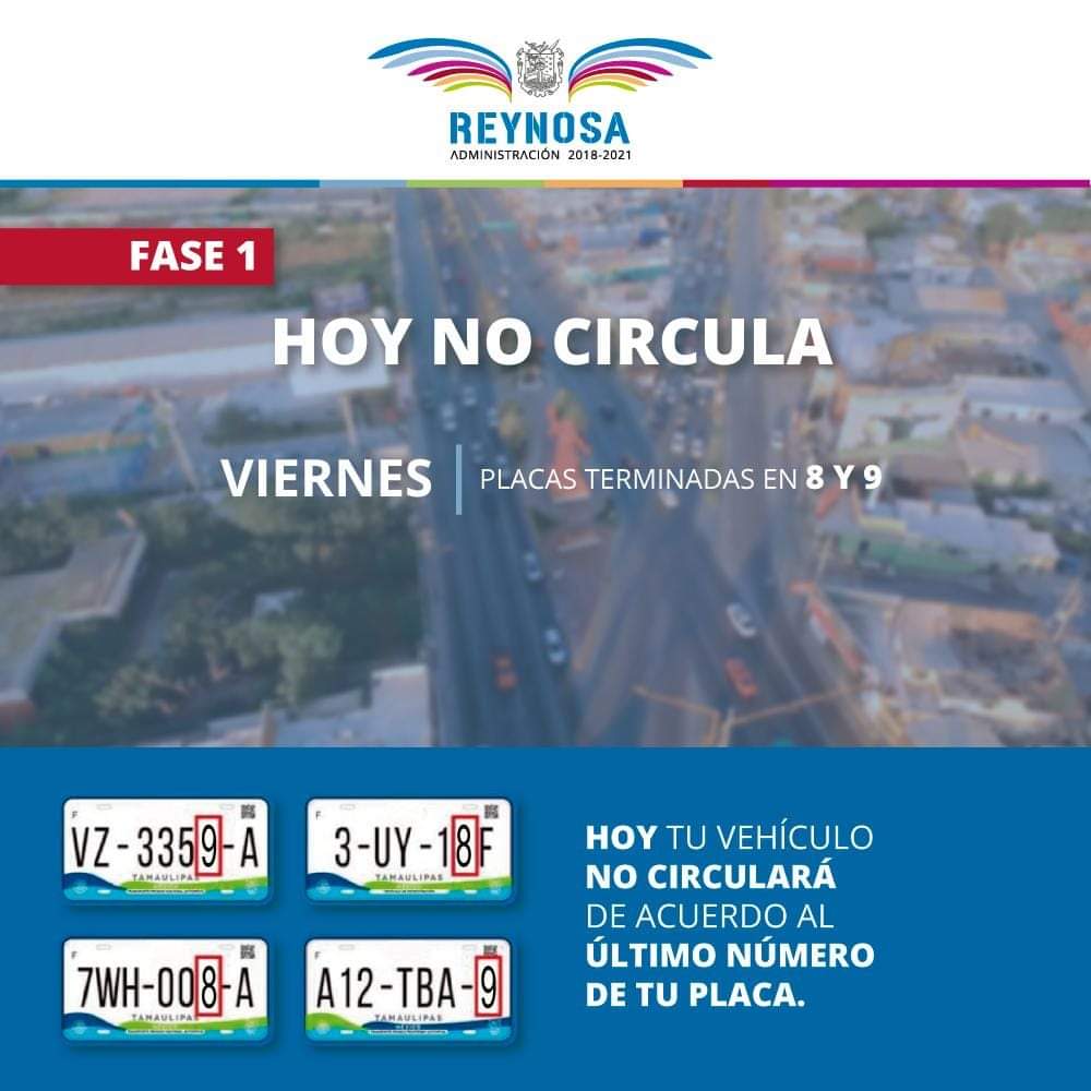 Viernes de No Circula para autos con placas 8 y 9 en Reynosa