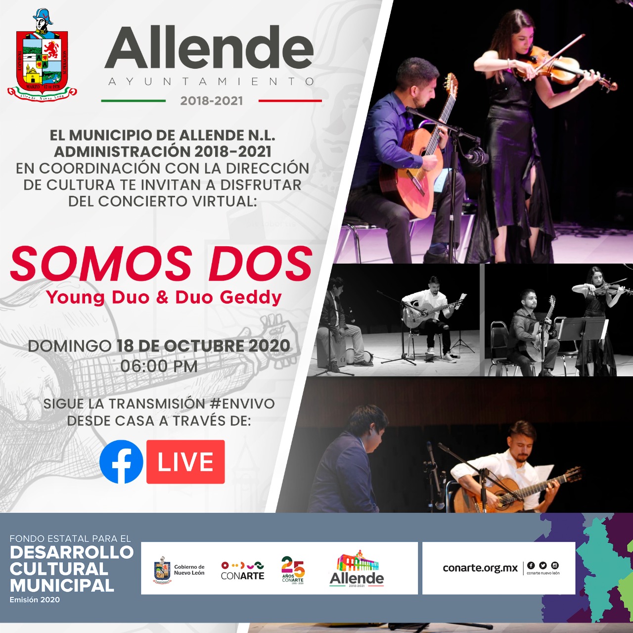 Invita Allende a concierto virtual “Somos Dos” por Young Duo & Duo Geddy