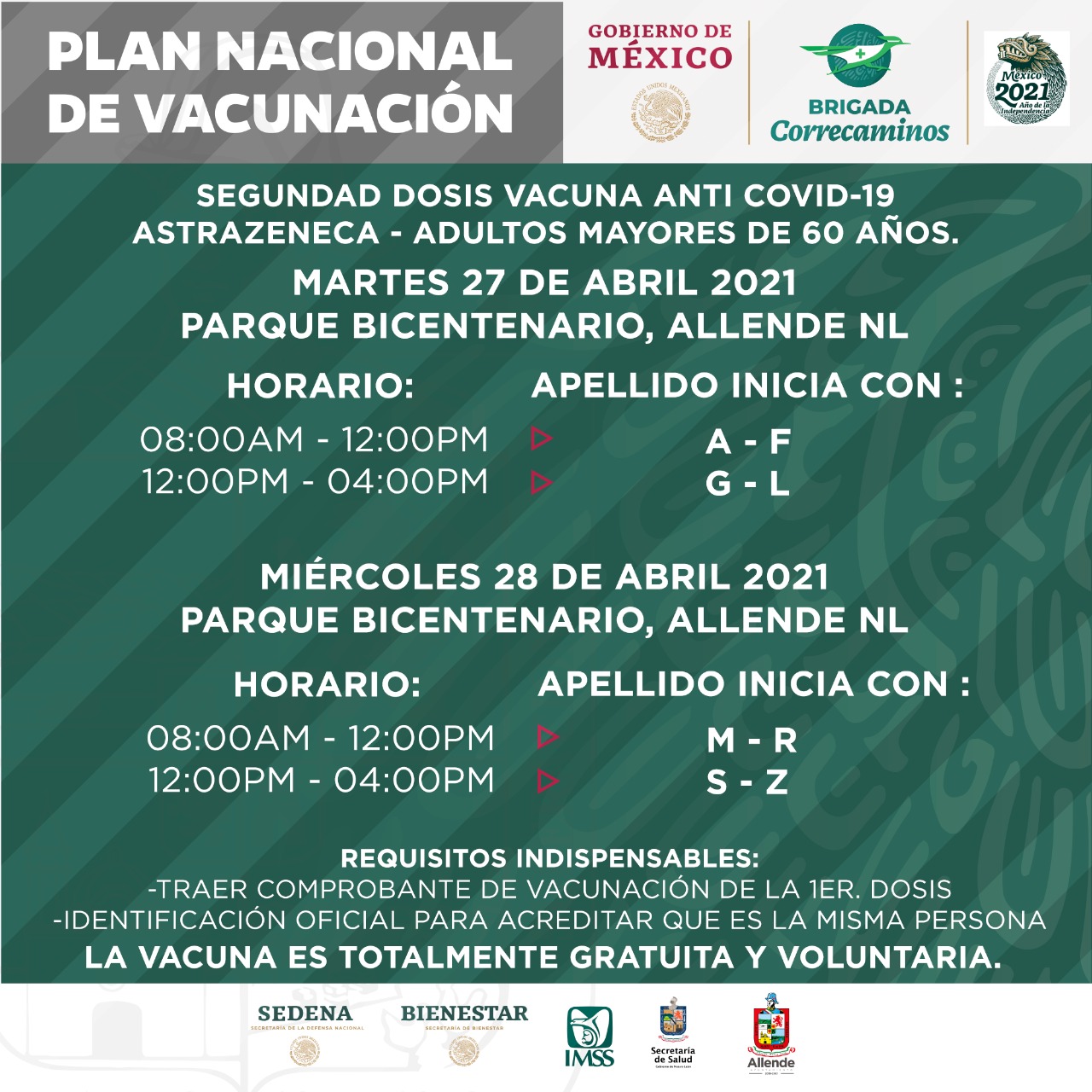 Mañana es la vacunación de la 2da dosis contra COVID-19 en Allende