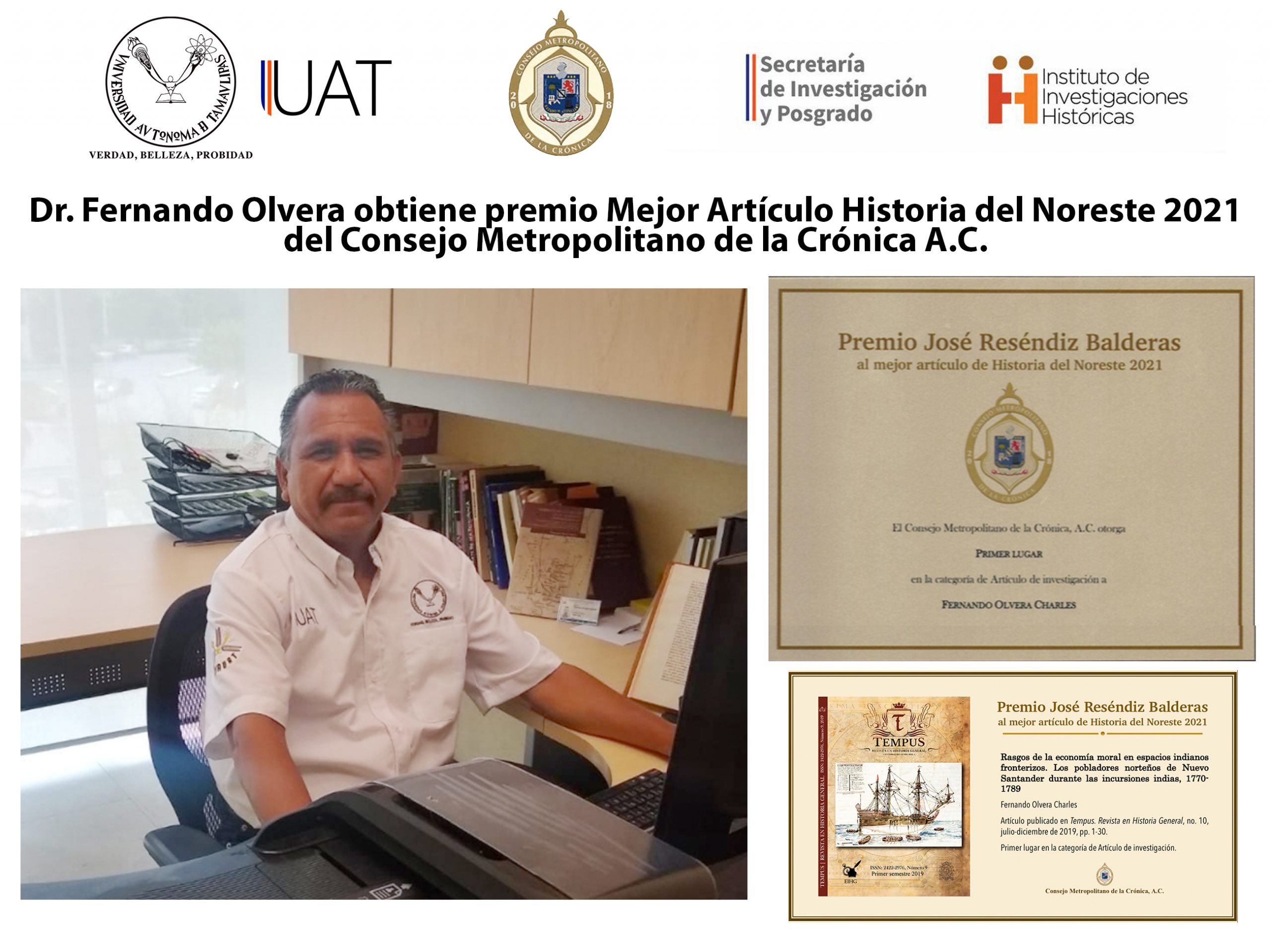 Investigador de la UAT recibe premio al mejor artículo de Historia del Noreste 2021