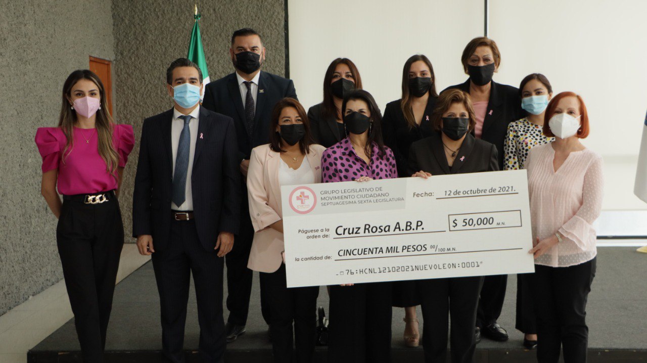 Entrega Bancada Naranja donativo a Cruz Rosa para combatir el cáncer de mama