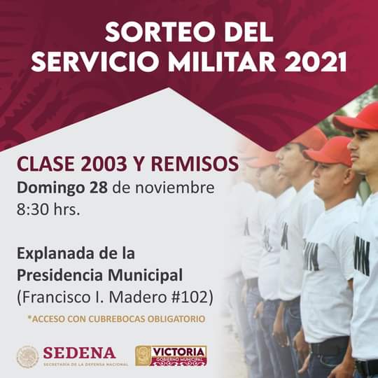 Municipio de Victoria y SEDENA dan fecha para Sorteo de Servicio Militar