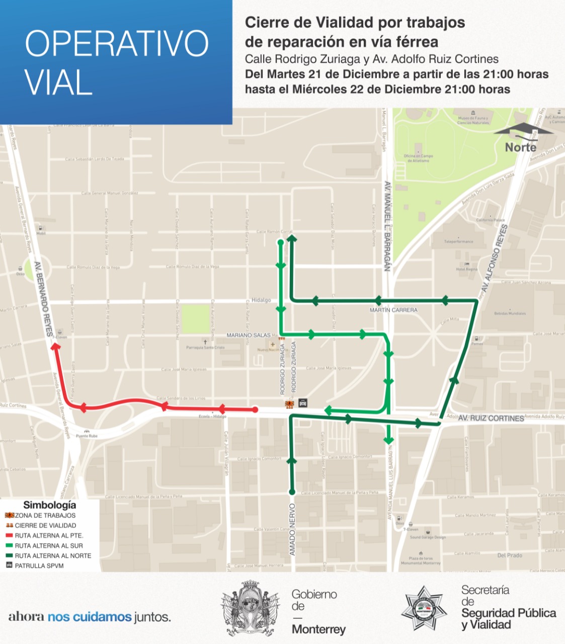 Anuncia Monterrey cierres viales por trabajos en vías del ferrocarril