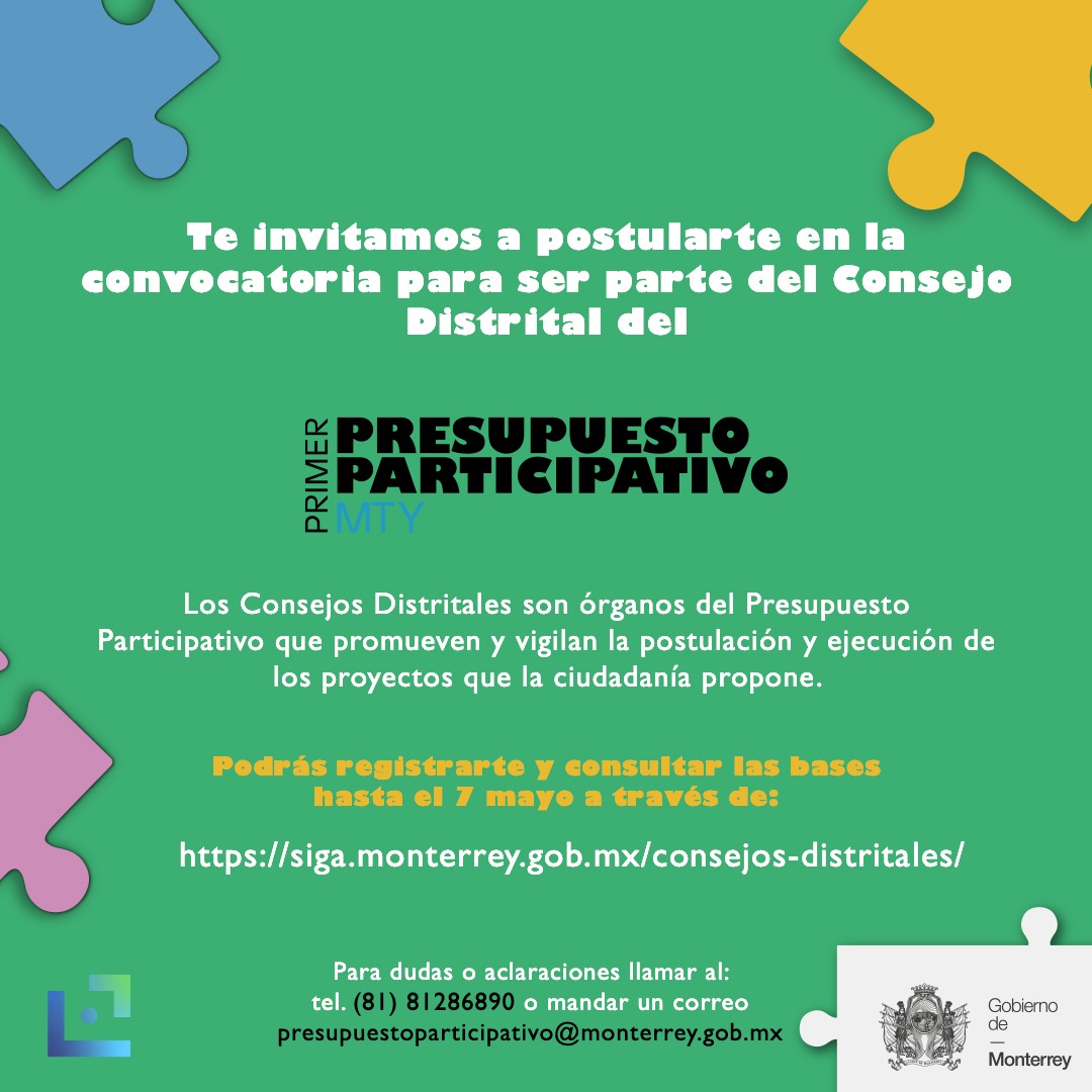 Invita Monterrey a la ciudadanía a integrarse a los Consejos Distritales del Presupuesto Participativo