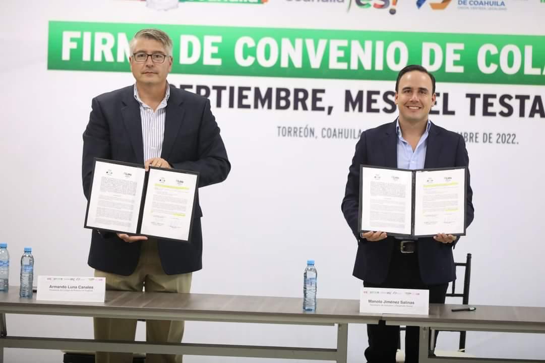 Con Mejora Coahuila y el Colegio de Notarios, testamento gratuito para los Coahuilenses