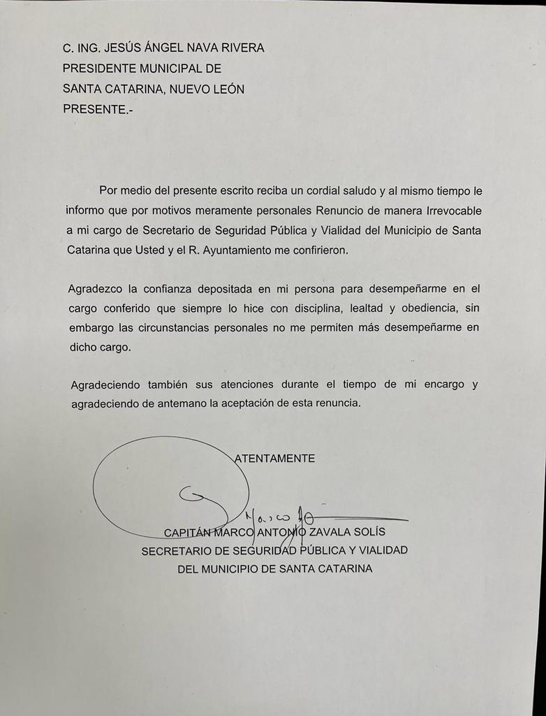 Renuncia Secretario de Seguridad Pública de Santa Catarina