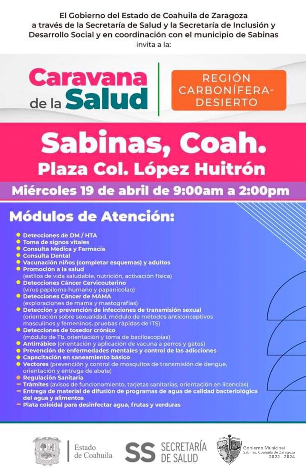 Caravana de la salud en Sabinas con servicios médicos gratuitos