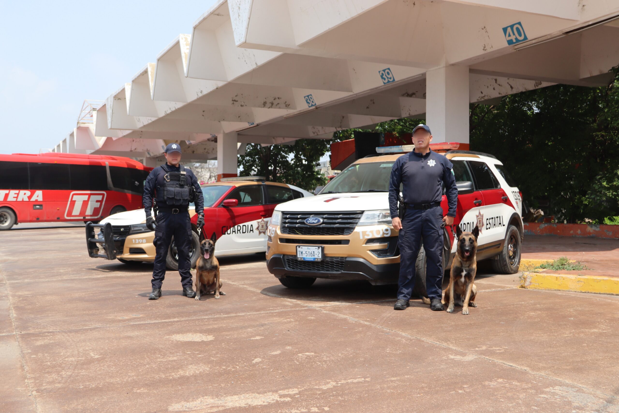 Binomios Caninos de la Guardia Estatal mantienen vigilancia en Central de Autobuses