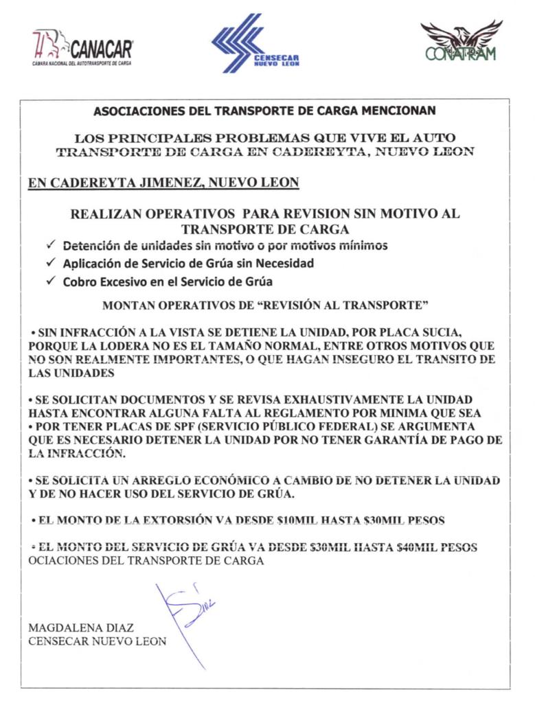 Denuncian transportisras extorsión en Cadereyta