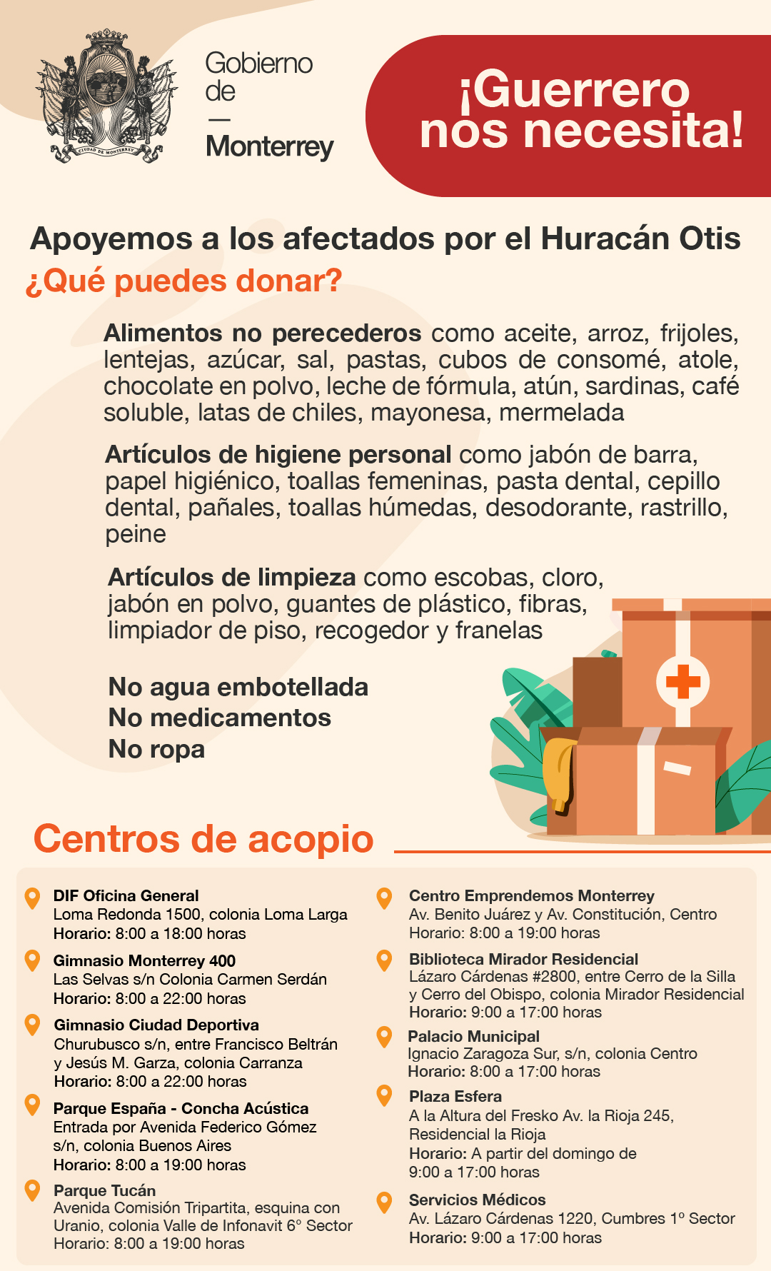 Apoyará Monterrey con asistencia de la ciudadanía a afectados por huracán en Guerrero