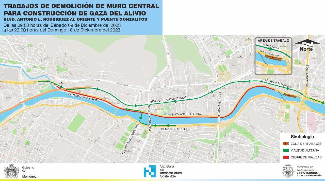 Anuncia Monterrey cierres viales para este fin de semana en Antonio L. Rodríguez y en la colonia Independencia