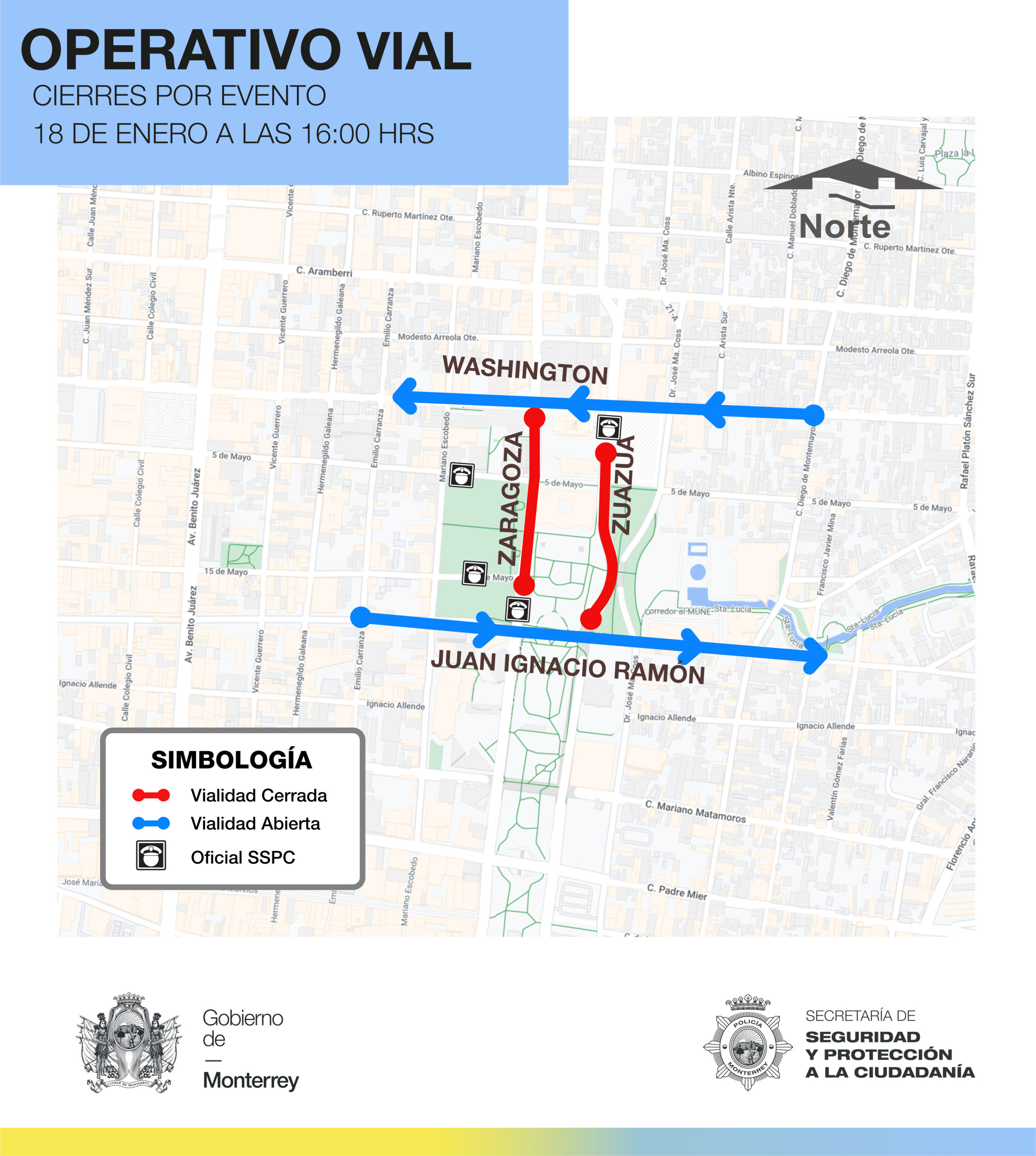 Anuncia Tránsito de Monterrey cierres viales en el Centro este jueves