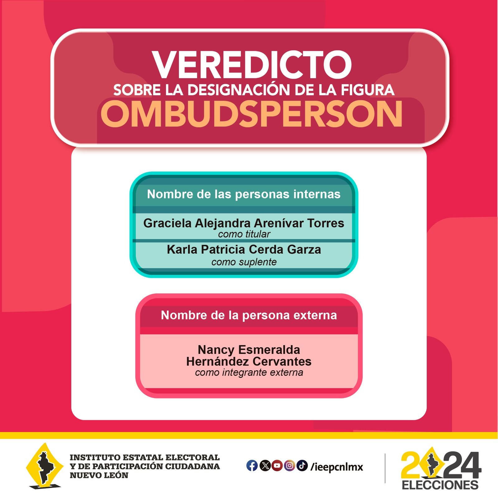 Designa IEEPCNL a integrantes de la Figura Ombudsperson