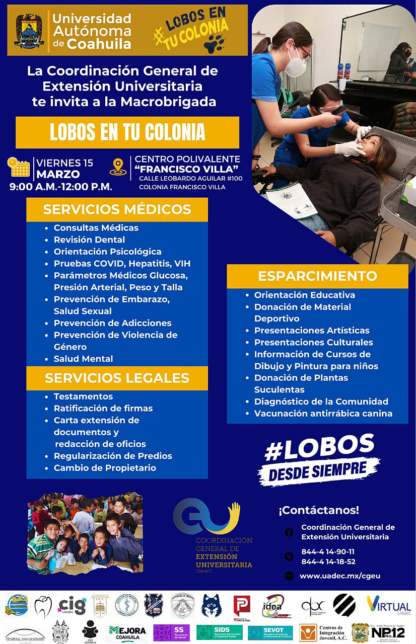 Invita UAdeC a la Macrobrigada “Lobos en tu Colonia”