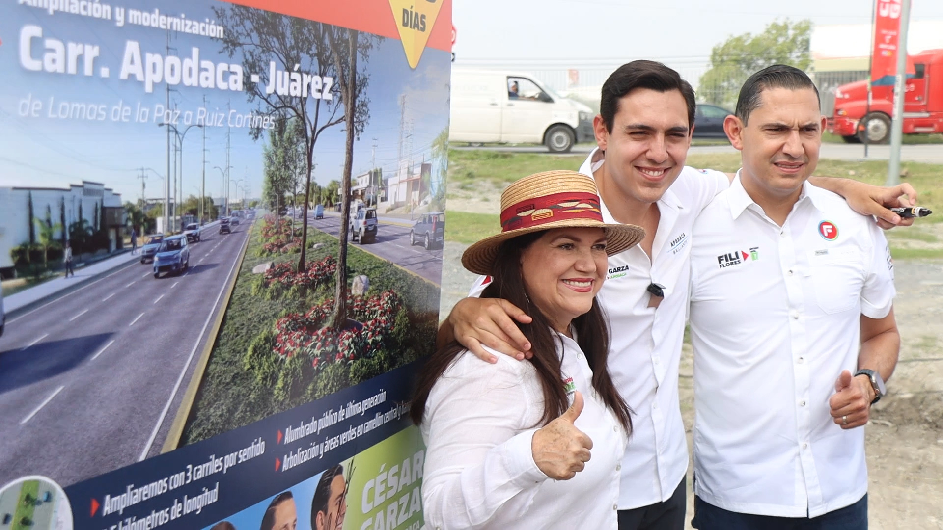 Firma César Garza Arredondo, Fili Flores y Marichuy compromiso de ampliar carretera Apodaca-Juárez