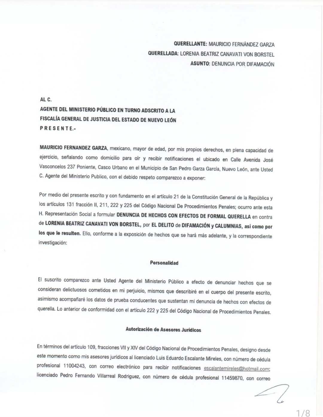 Mauricio Fernández presenta denuncia penal y electoral contra Lorenia Canavati