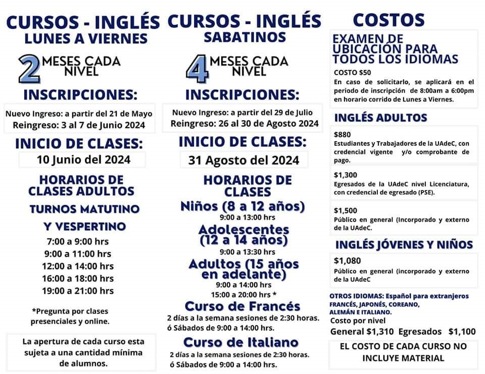 Inscríbete a los Cursos de Lunes a Viernes y Sabatinos que el Centro de Idiomas UAdeC UT Ofrece