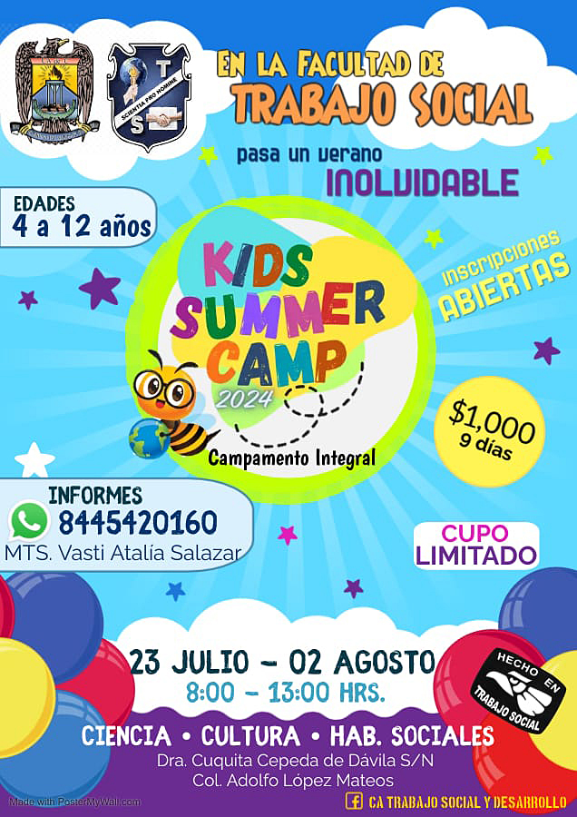 Invita Facultad de Trabajo Social de la UAdeC al Campamento de Verano “Kids Summer Camp 2024”