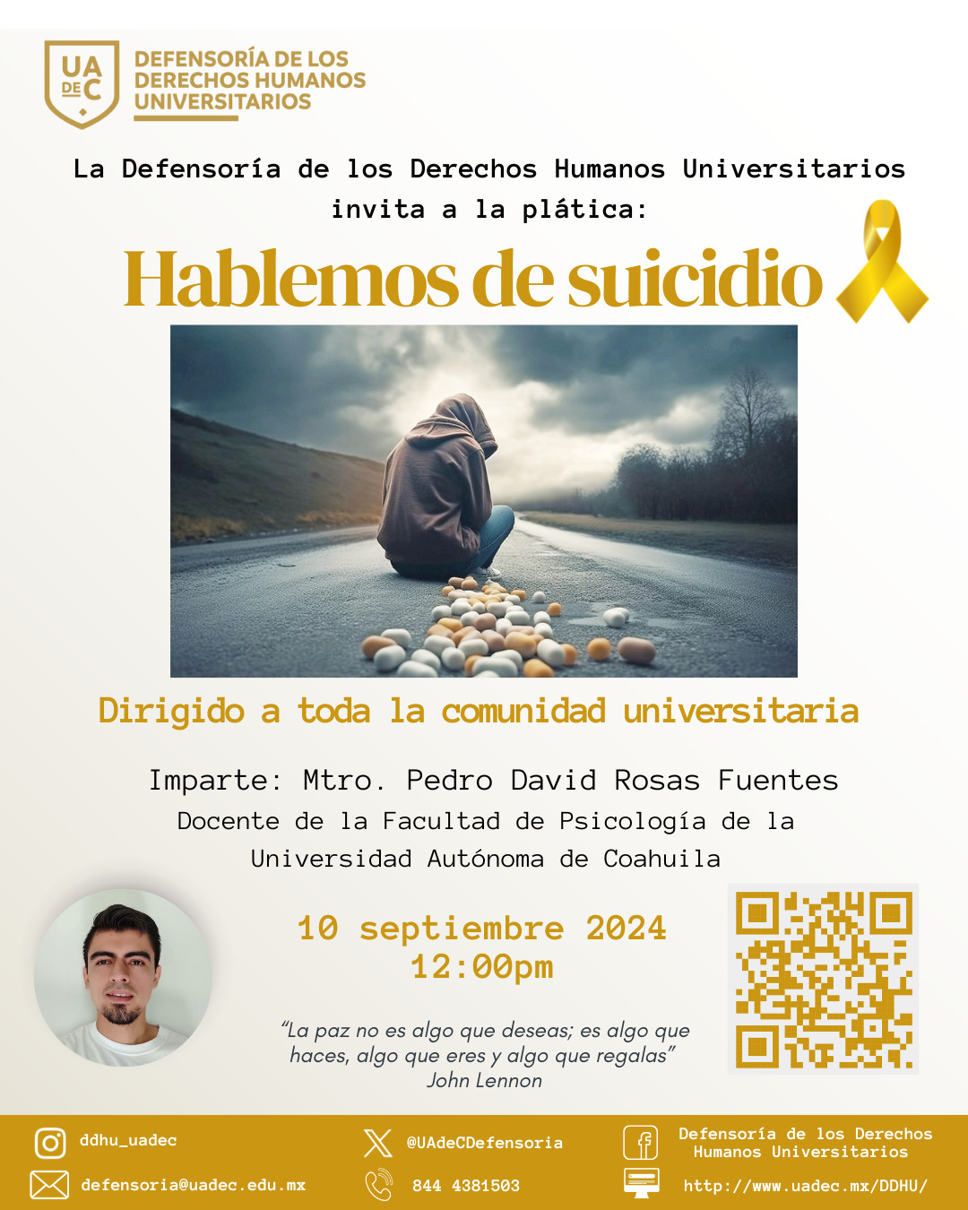  Invita UAdeC a la Charla “Hablemos de Suicidio”