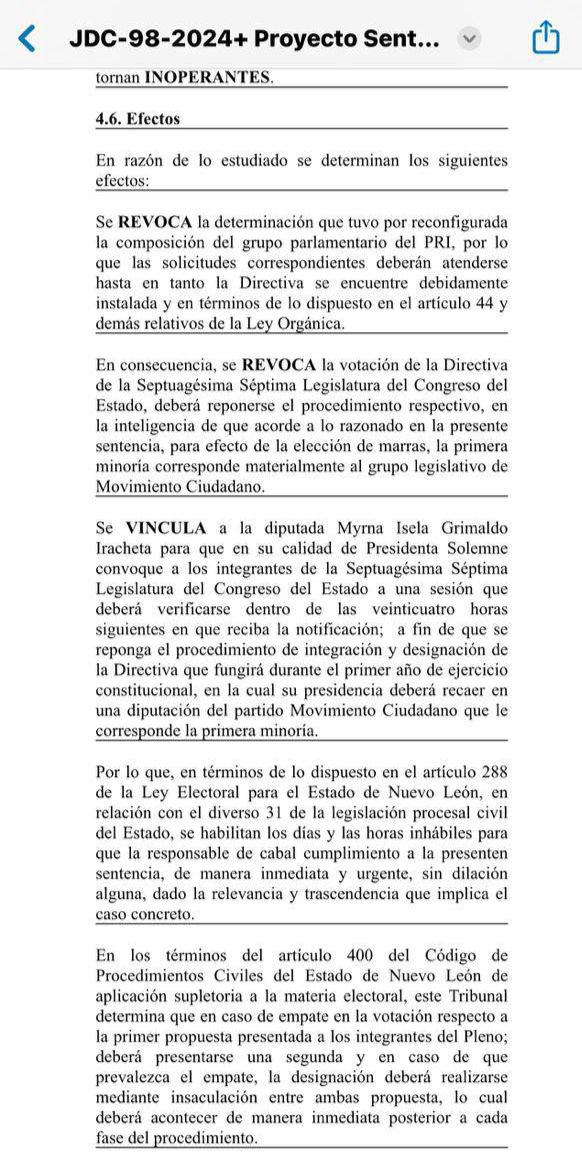 TEE da a MC mesa directiva del Congreso de Nuevo León