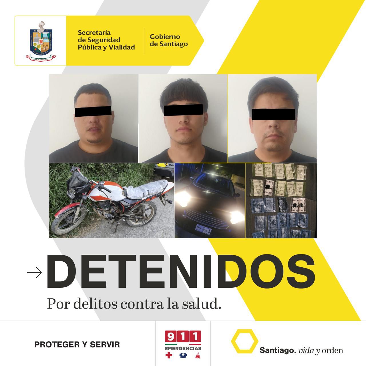 Policía de Santiago detiene a 3 hombres por delitos contra la salud; uno contaba con orden de aprehensión