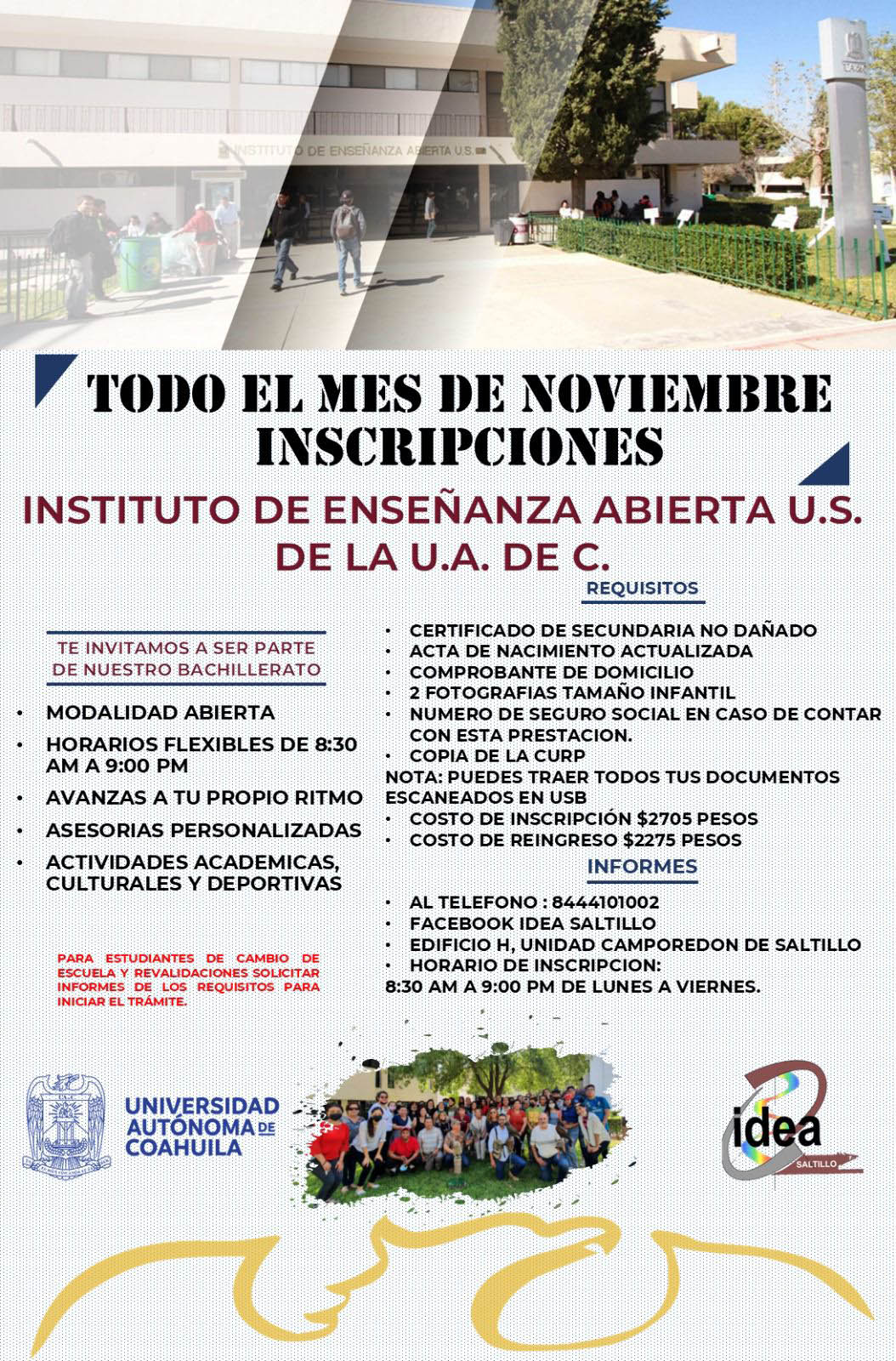 Durante Noviembre Abiertas las Inscripciones para el IDEA Saltillo de la UAdeC SALTILLO