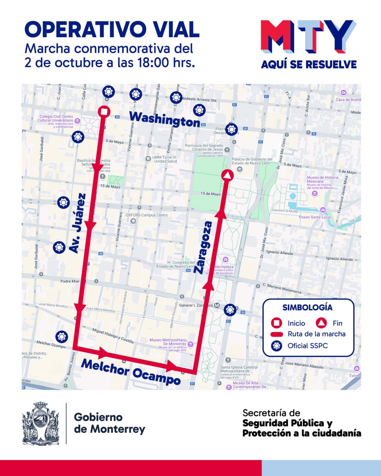 Implementará Monterrey operativo vial por marcha de Tierra y Libertad en el centro