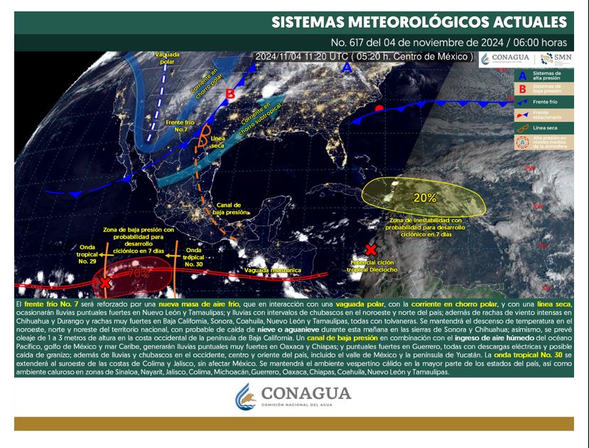 Frente Frío #7 ocasionará rachas de viento de hasta 80 km/h