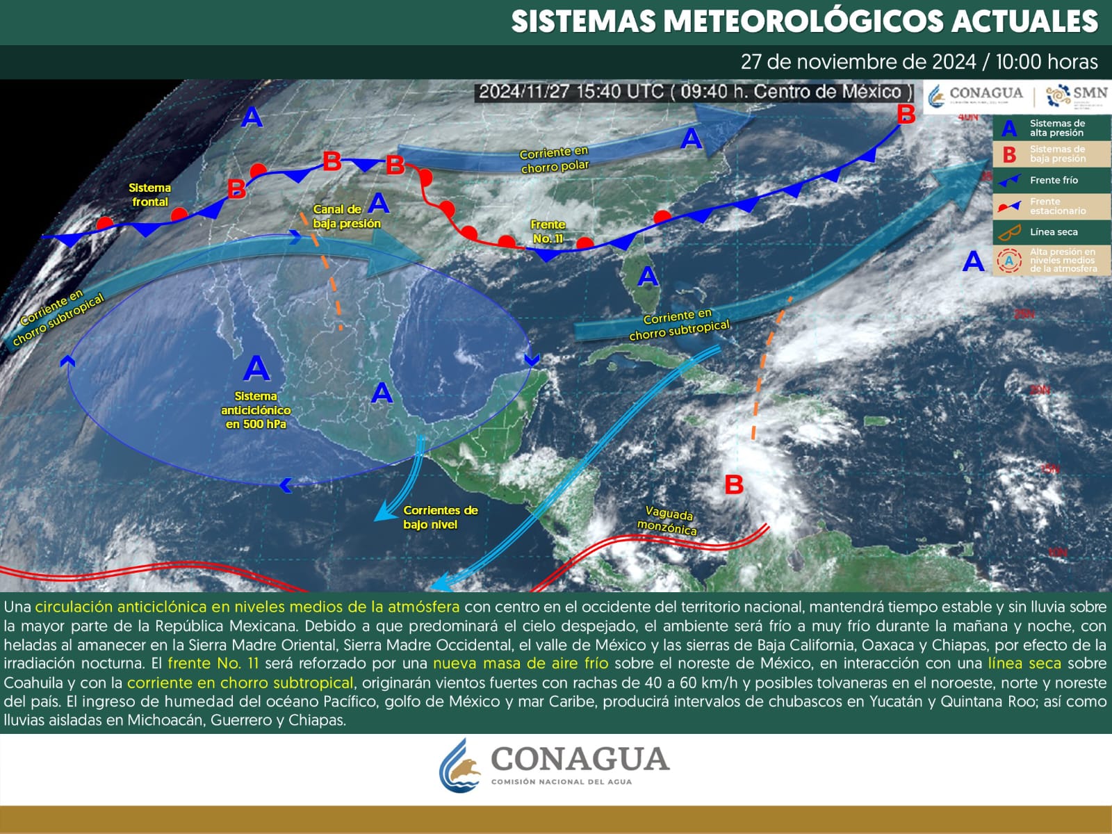 Frente frío #11 y masa de aire frío ocasionarán vientos fuertes y descenso de temperatura en Coahuila