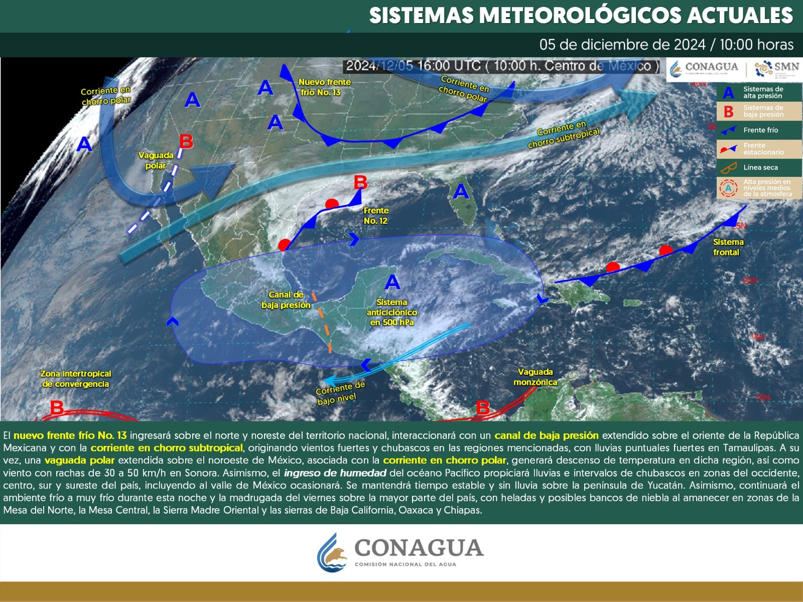 Se esperan chubascos, vientos fuertes y temperaturas bajas ante el Frente Frío #13