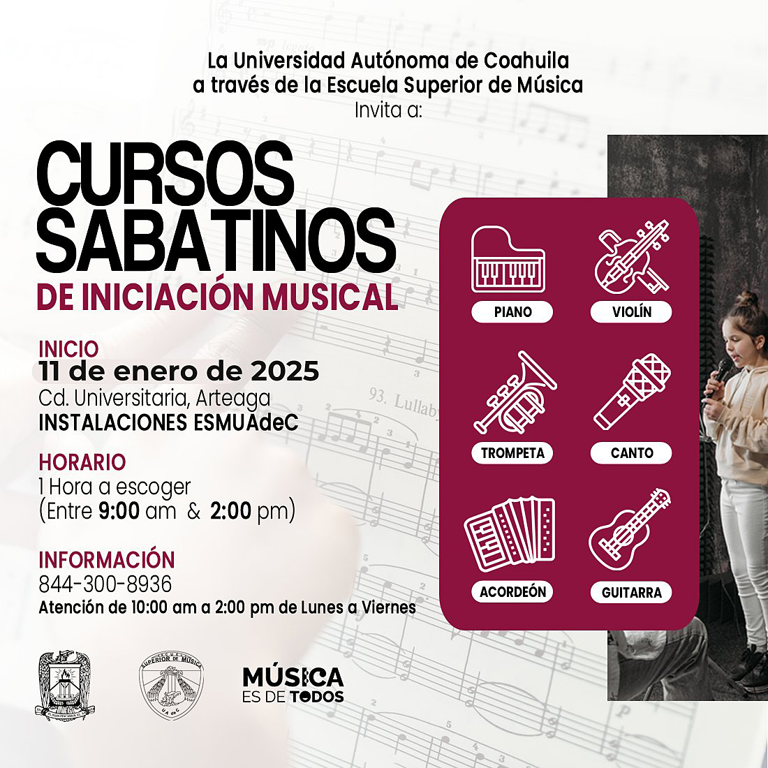  Abre UAdeC Inscripciones para Cursos Sabatinos de Iniciación Musical