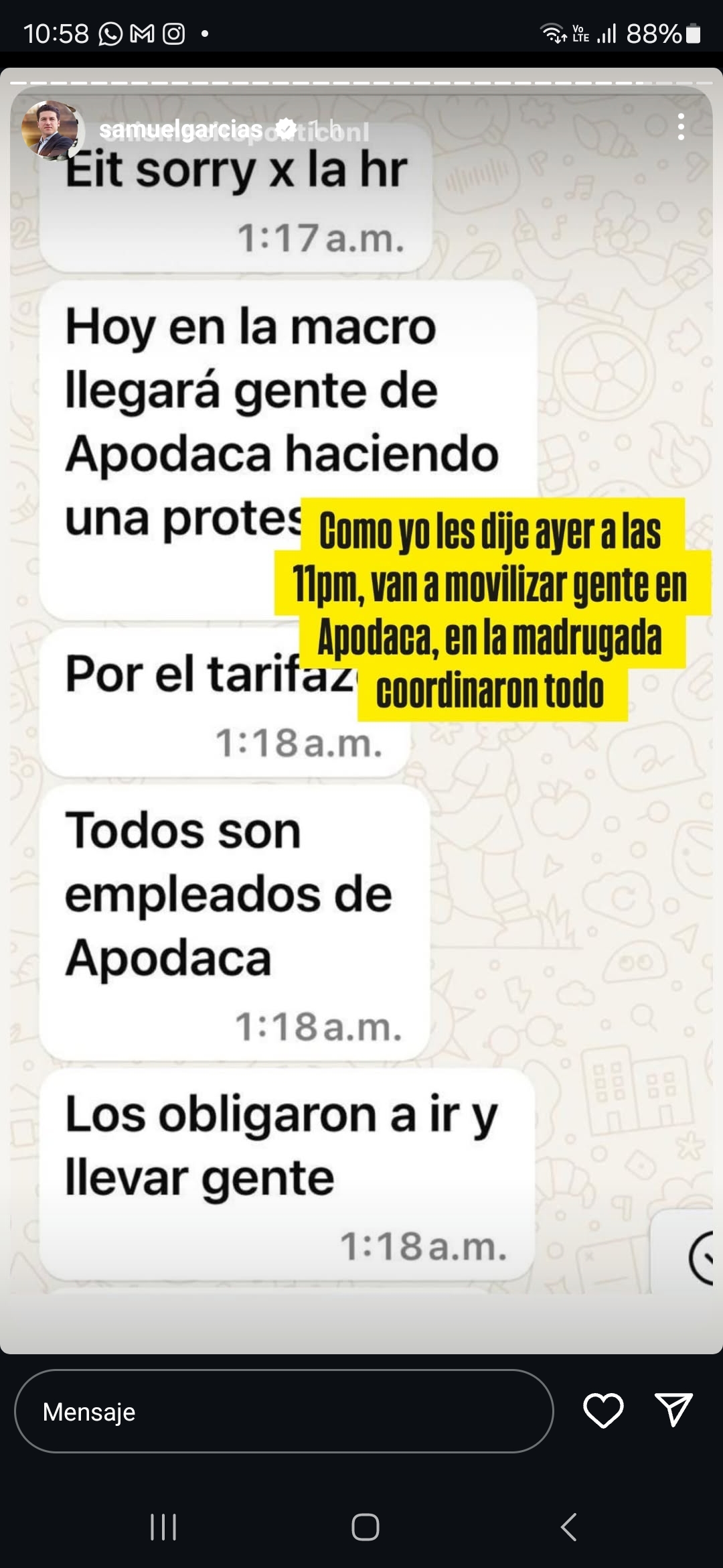 Manifestaciones son provocadas por el PRI de Apodaca: Samuel García