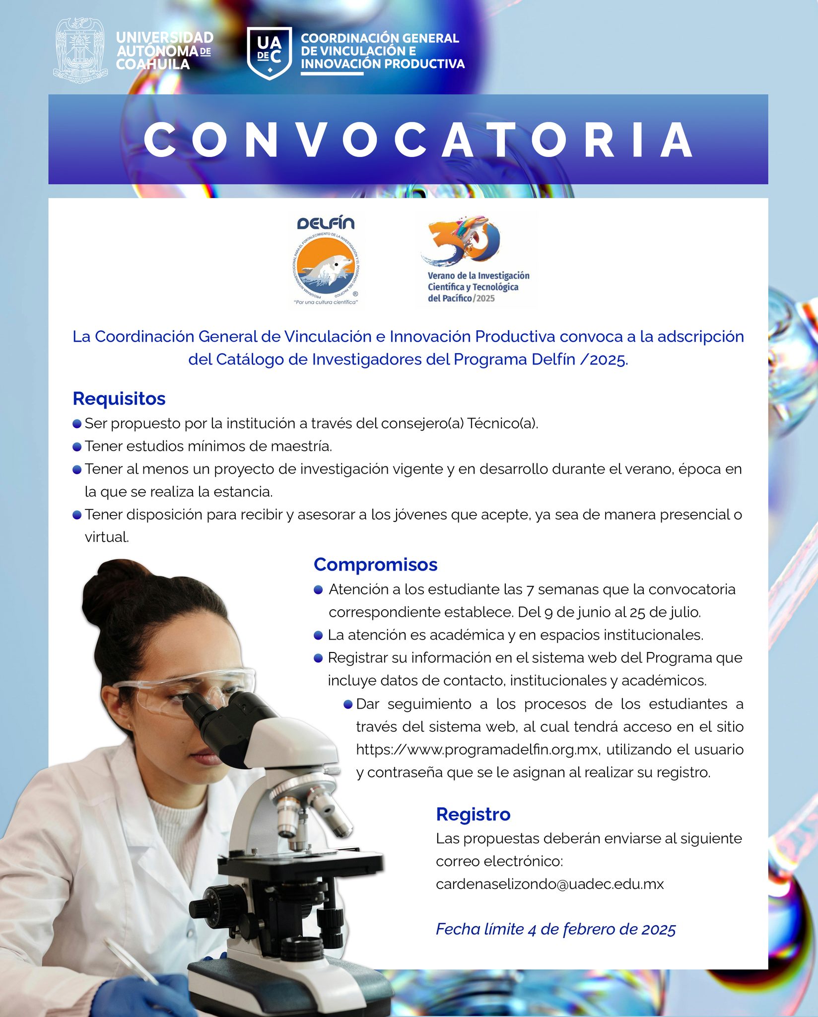 Convoca UAdeC a sus Investigadores a Registrarse en el Programa Interinstitucional para el Fortalecimiento de la Investigación y el Posgrado del Pacífico Delfín/2025