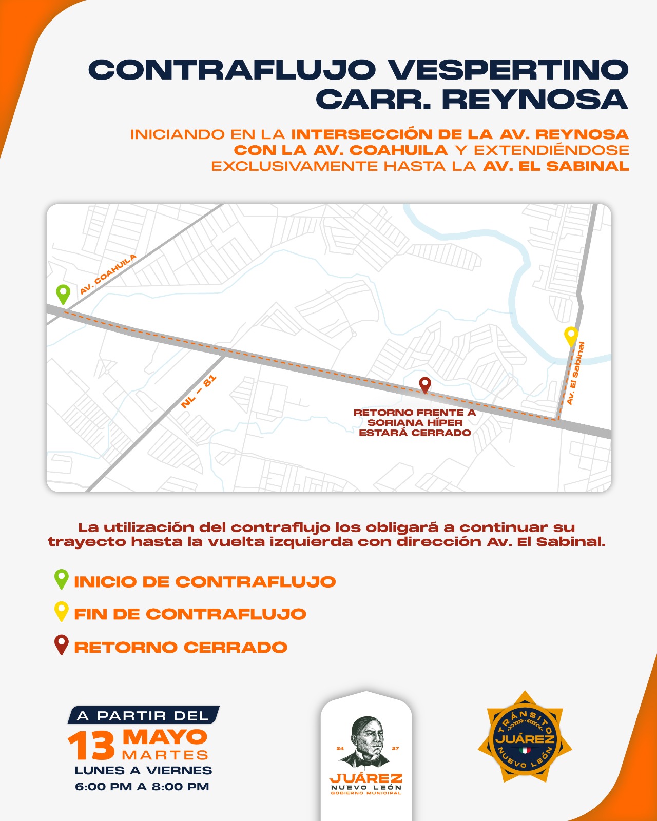 Anuncia Juárez carril de contraflujo vespertino en Avenida Reynosa Anuncia Juárez carril de contraflujo vespertino en Avenida Reynosa