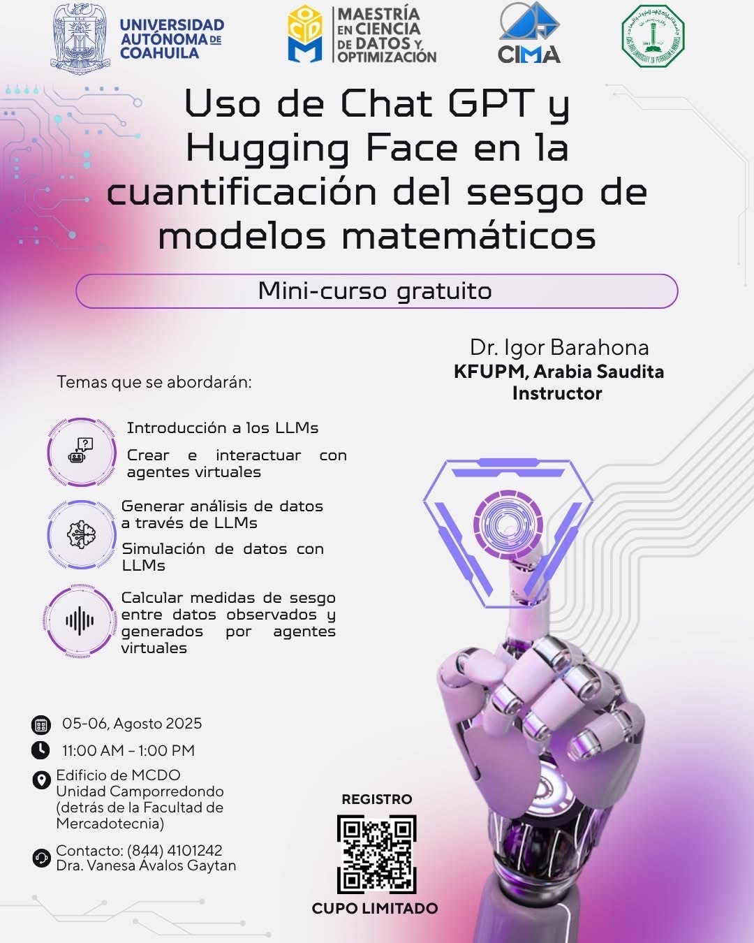 Aprende con el Curso Gratuito que Ofrece la UAdeC en “Uso de Chat GPT y Hugging Face en la Cuantificación del Sesgo de Modelos Matemáticos” Aprende con el Curso Gratuito que Ofrece la UAdeC en “Uso de Chat GPT y Hugging Face en la Cuantificación del Sesgo de Modelos Matemáticos”