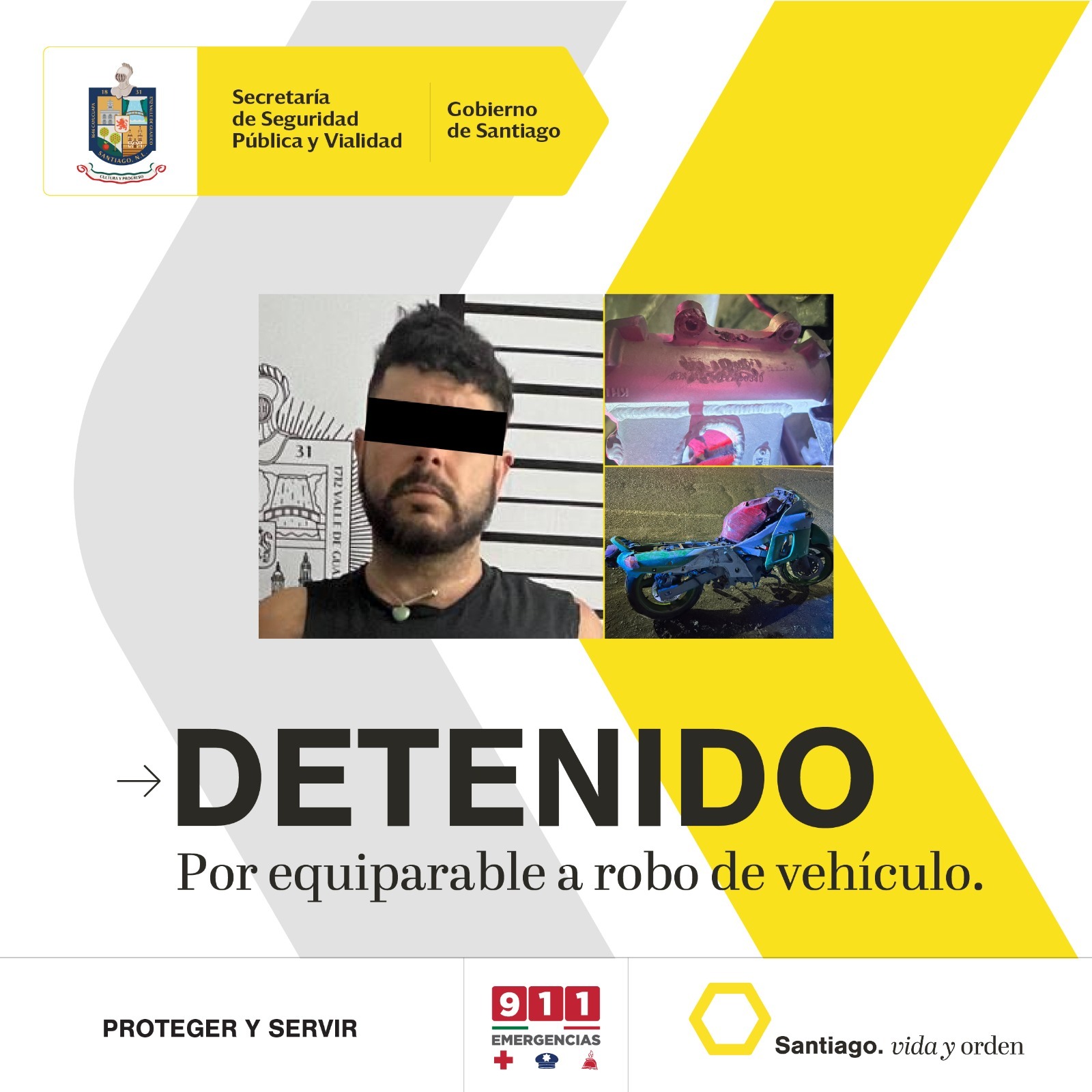 Viaja en motocicleta sin papeles, sin placa y con número de serie borrada; Policías de Santiago detienen a conductor