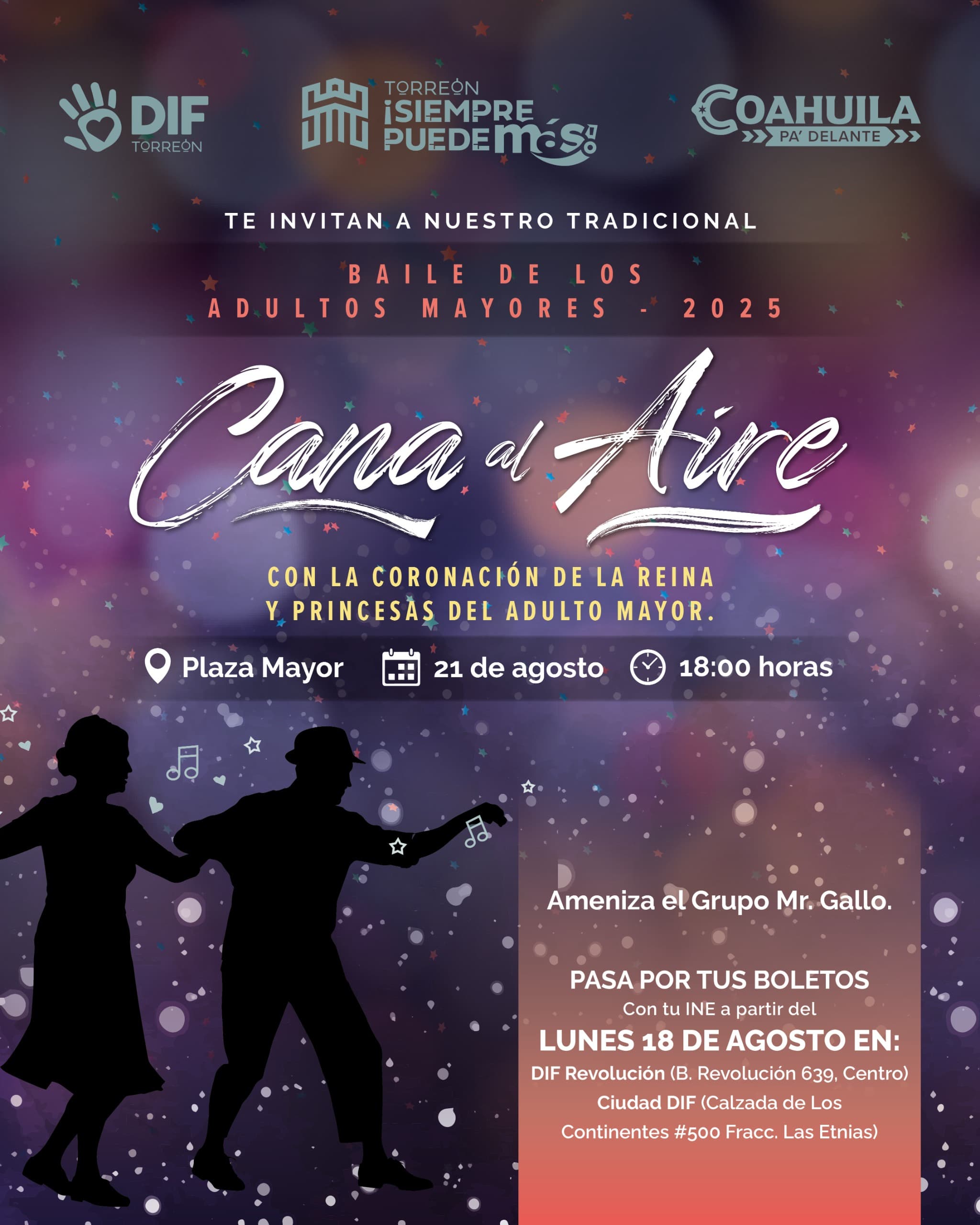 DIF Torreón invita a los adultos mayores al tradicional Baile Cana Al Aire