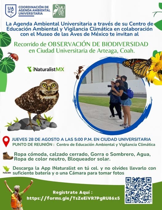 Invita UAdeC al Recorrido de Observación de Biodiversidad Invita UAdeC al Recorrido de Observación de Biodiversidad