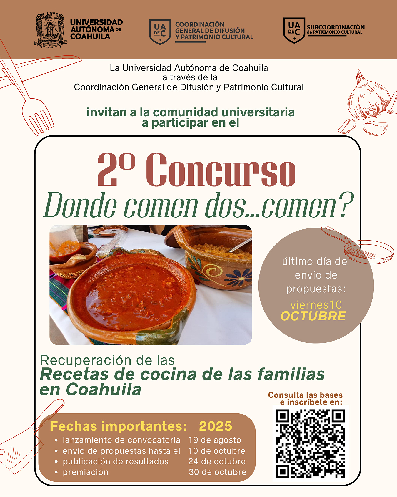 Convoca UAdeC a Preservar las Recetas Tradicionales de las Familias Coahuilenses en el Concurso “Donde comen dos, comen…”