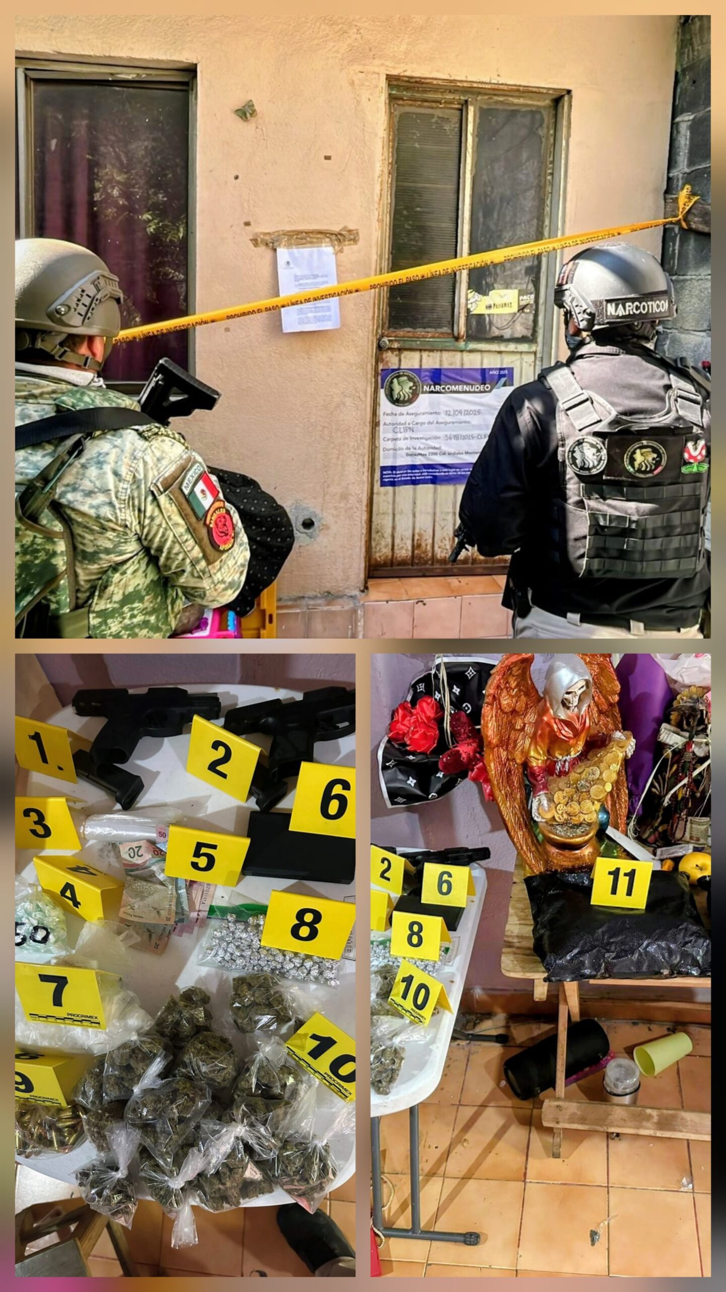 Fiscalía catea en Monterrey deja un detenido y decomiso de armas, drogas y efectivo
