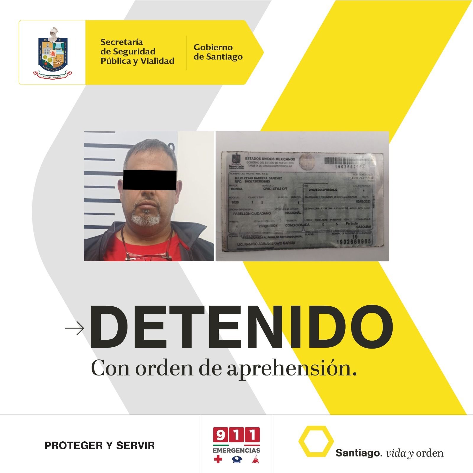 Policía de Santiago lo detiene con tarjeta de circulación falsa y resulta con orden de aprehensión vigente