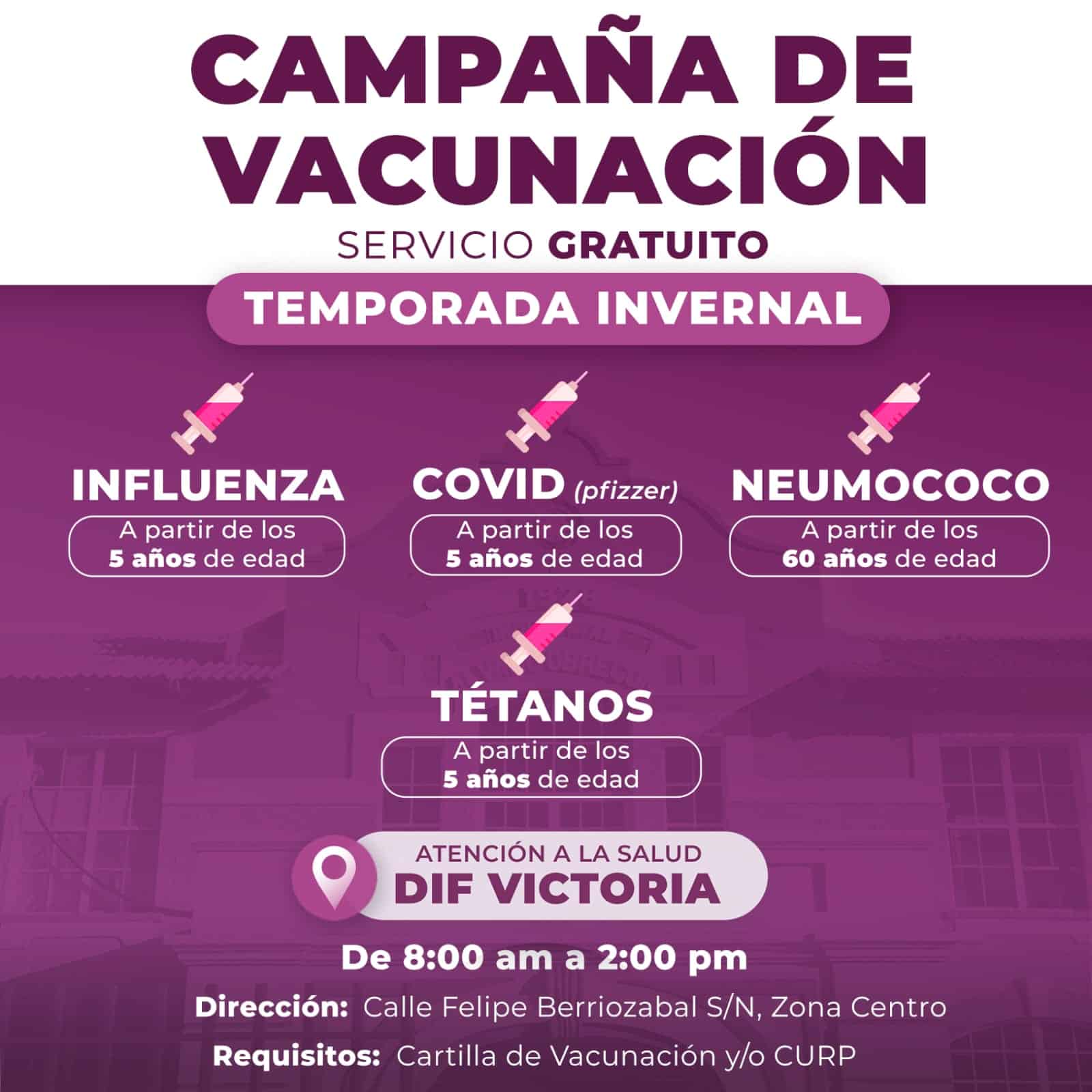 DIF Victoria invita a la ciudadanía a su Campaña de Vacunación Gratuita por temporada invernal