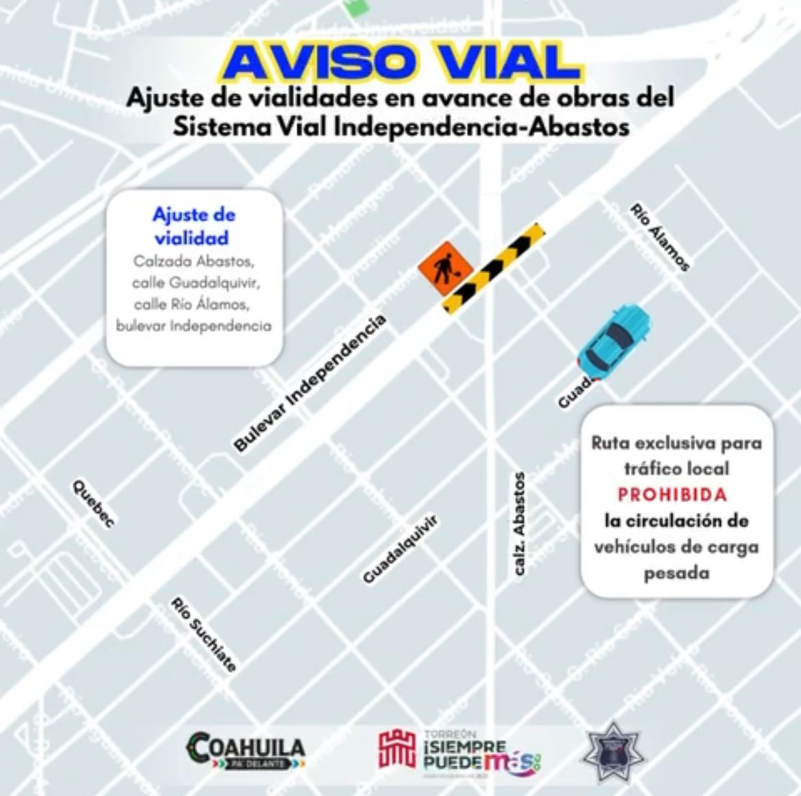Implementan ajustes viales por obras del Sistema Vial Independencia–Abastos