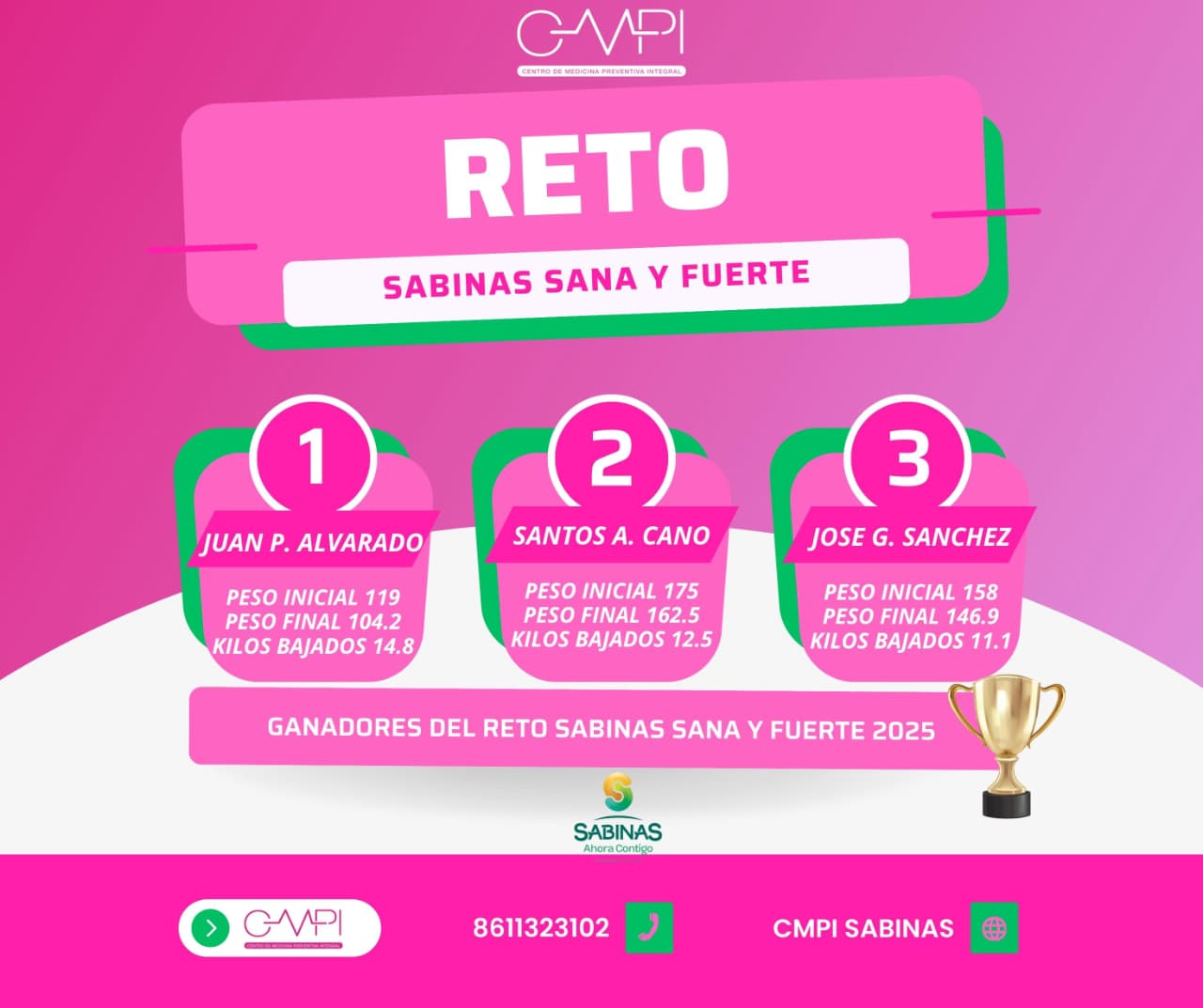 Chano Díaz anuncia a los ganadores del reto “Por un Sabinas sano y fuerte 2025”