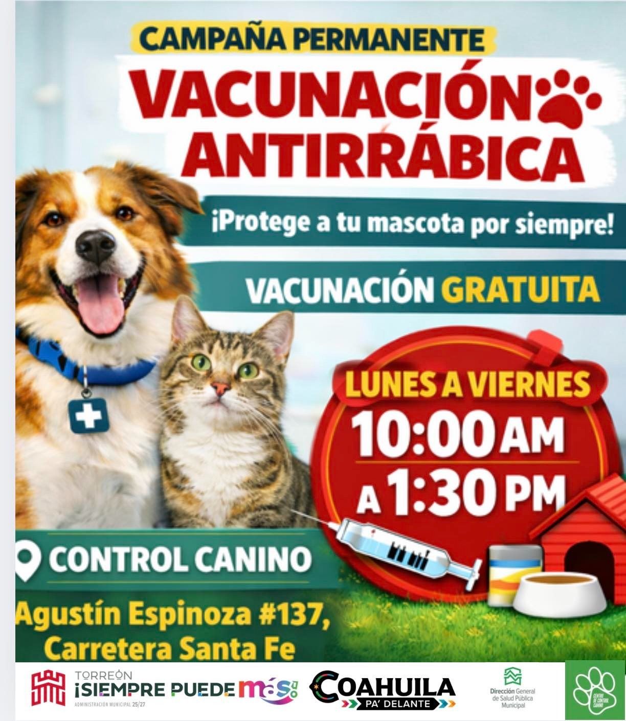 Anuncian campaña permanente de vacunación antirrábica en Torreón